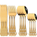 16Pcs Gold Dinnerware Set Vintage Stainless Steel Tableware Dinner Knife Fork Dessert Spoon Cutlery Set Kitchen Flatware - The Melt Theory Lab by Kandylandlaiid LLC