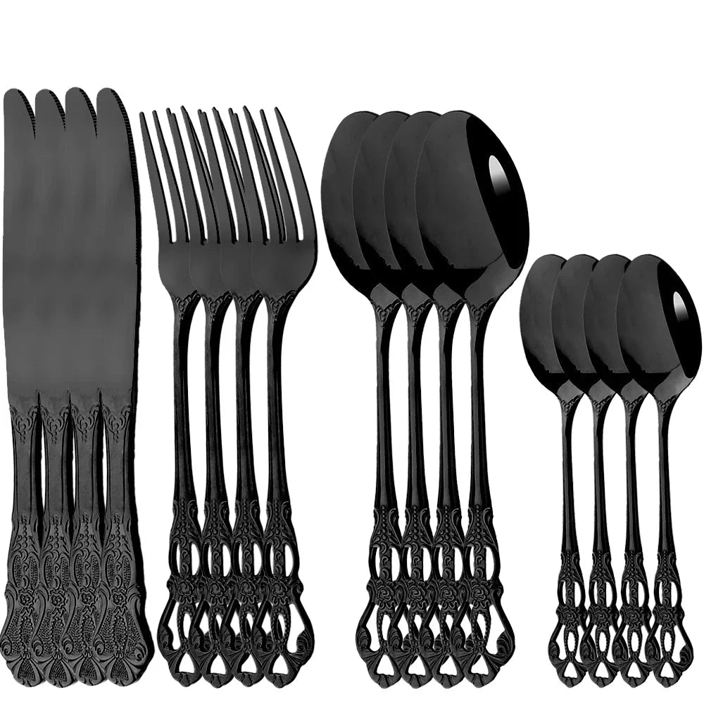 16Pcs Gold Dinnerware Set Vintage Stainless Steel Tableware Dinner Knife Fork Dessert Spoon Cutlery Set Kitchen Flatware - The Melt Theory Lab by Kandylandlaiid LLC