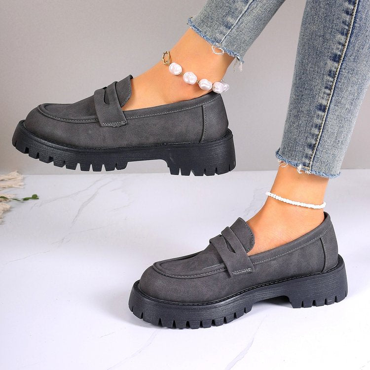Retro British Style Platform Loafers Women 2024 Plus Size Round Toe Single Shoes Woman Thick Bottom Leather Oxford  Shoes Mujer