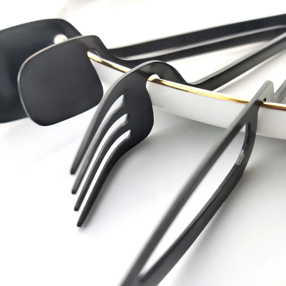 4Pcs Black Dinnerware Set Spoon Fork Cutlery Set Kitchen Table Decor Flatware Sets Kitchen Tools Desserts Soup Coffee Use - The Melt Theory Lab by Kandylandlaiid LLC
