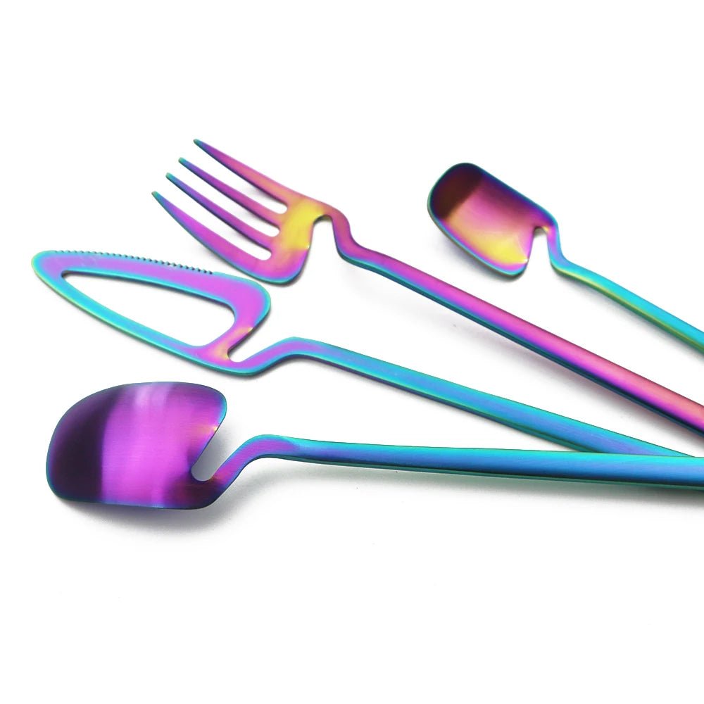 4Pcs Black Dinnerware Set Spoon Fork Cutlery Set Kitchen Table Decor Flatware Sets Kitchen Tools Desserts Soup Coffee Use - The Melt Theory Lab by Kandylandlaiid LLC