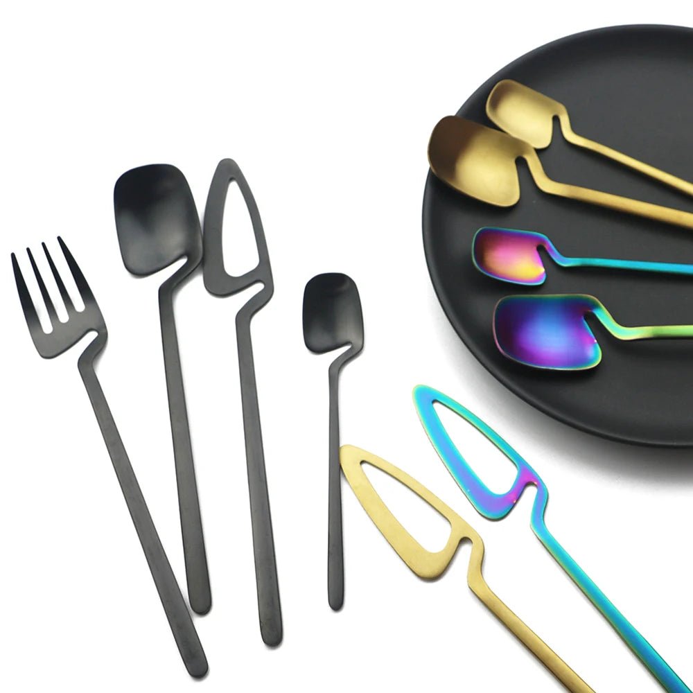 4Pcs Black Dinnerware Set Spoon Fork Cutlery Set Kitchen Table Decor Flatware Sets Kitchen Tools Desserts Soup Coffee Use - The Melt Theory Lab by Kandylandlaiid LLC
