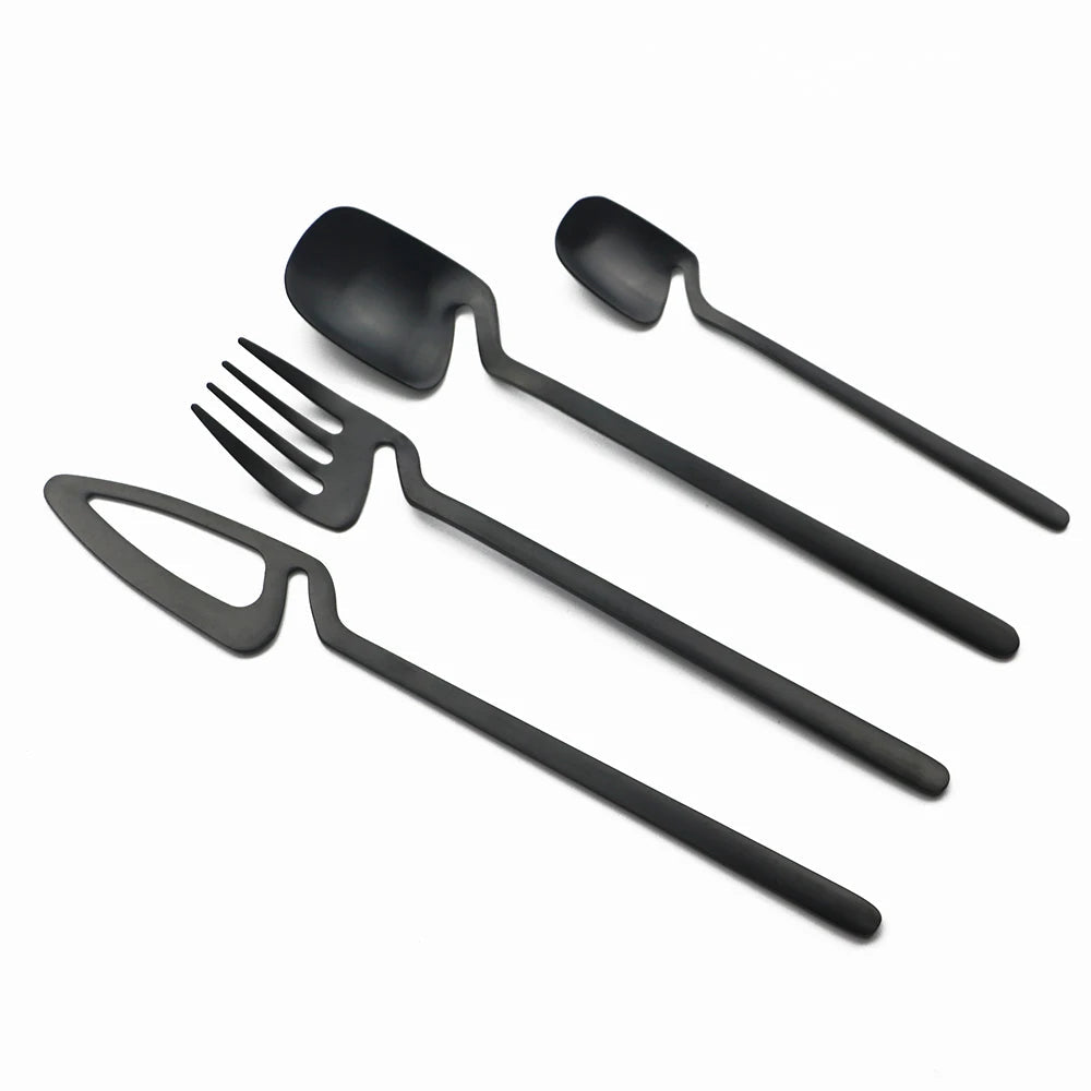 4Pcs Black Dinnerware Set Spoon Fork Cutlery Set Kitchen Table Decor Flatware Sets Kitchen Tools Desserts Soup Coffee Use - The Melt Theory Lab by Kandylandlaiid LLC