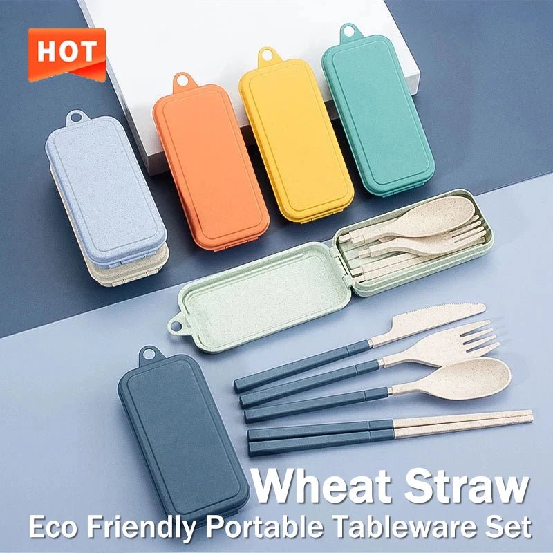 4Pcs Portable Tableware Set Wheat Straw Dinnerware Detachable Cutlery Travel Tableware Picnic Dinnerware Set Camping Cutlery Set - The Melt Theory Lab by Kandylandlaiid LLC