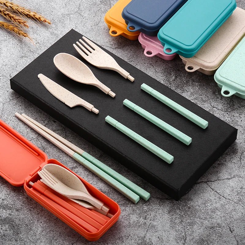 4Pcs Portable Tableware Set Wheat Straw Dinnerware Detachable Cutlery Travel Tableware Picnic Dinnerware Set Camping Cutlery Set - The Melt Theory Lab by Kandylandlaiid LLC