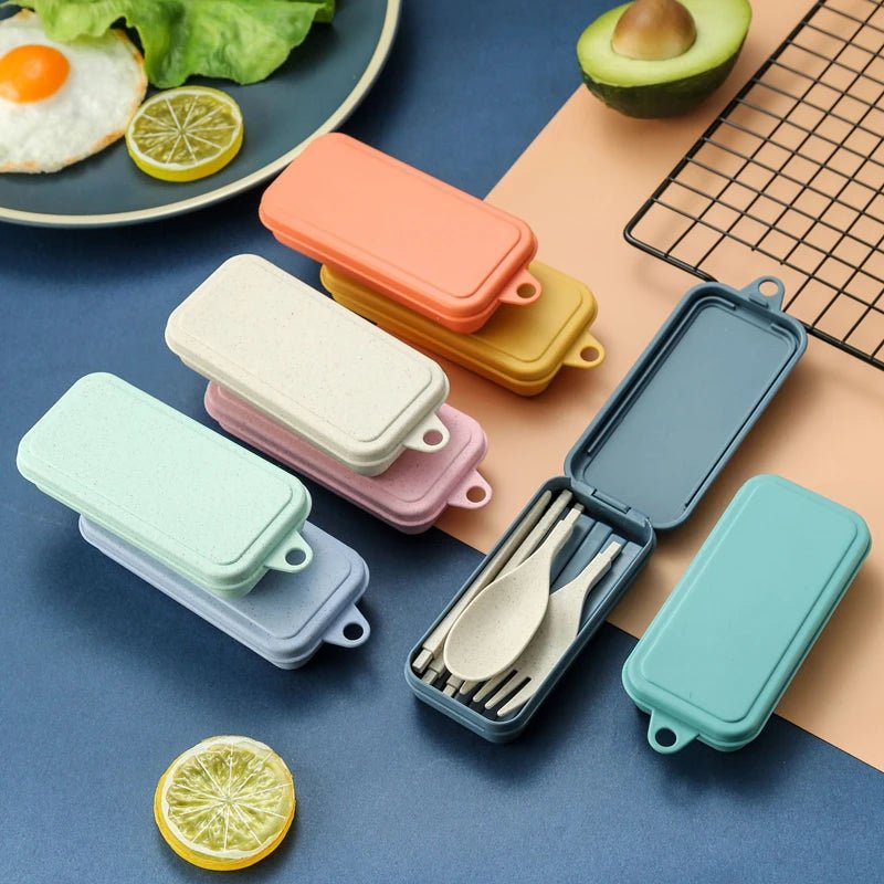 4Pcs Portable Tableware Set Wheat Straw Dinnerware Detachable Cutlery Travel Tableware Picnic Dinnerware Set Camping Cutlery Set - The Melt Theory Lab by Kandylandlaiid LLC