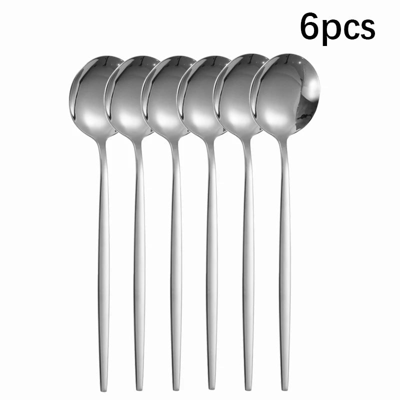 6pcs/30pcs Stainless steel cutlery knife fork spoon western steak knife fork spoon coffee spoon dessert spoon fork set - The Melt Theory Lab by Kandylandlaiid LLC