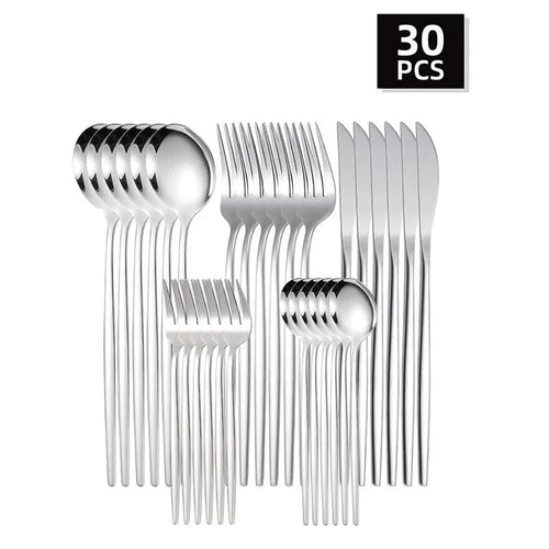 6pcs/30pcs Stainless steel cutlery knife fork spoon western steak knife fork spoon coffee spoon dessert spoon fork set - The Melt Theory Lab by Kandylandlaiid LLC