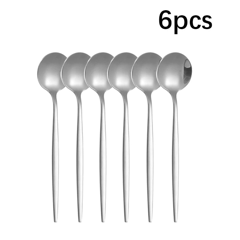 6pcs/30pcs Stainless steel cutlery knife fork spoon western steak knife fork spoon coffee spoon dessert spoon fork set - The Melt Theory Lab by Kandylandlaiid LLC