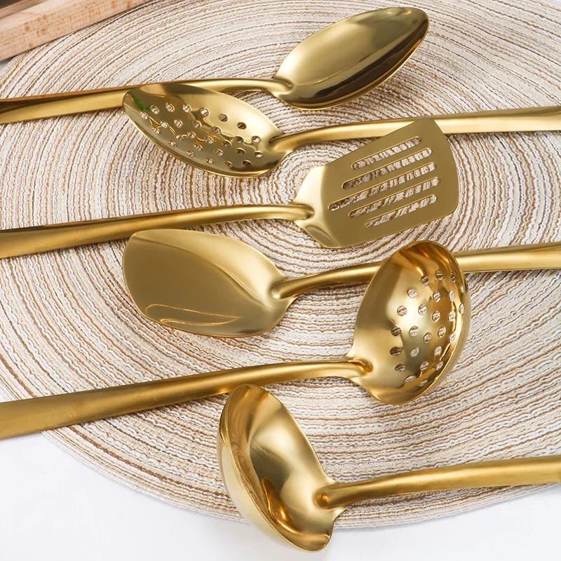 9pcs Stainless Steel Dinnerware Set Creative Korean Cutlery Golden Spoon Korean - style Chafing Dish Buffet Cutlery Set Spoon Set - The Melt Theory Lab by Kandylandlaiid LLC