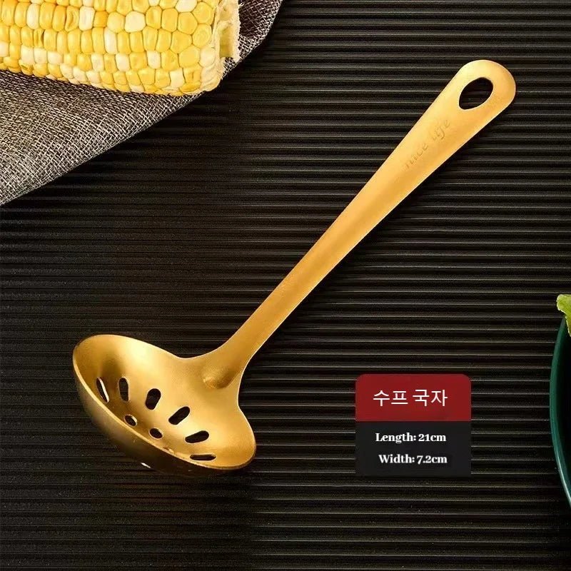 9pcs Stainless Steel Dinnerware Set Creative Korean Cutlery Golden Spoon Korean - style Chafing Dish Buffet Cutlery Set Spoon Set - The Melt Theory Lab by Kandylandlaiid LLC