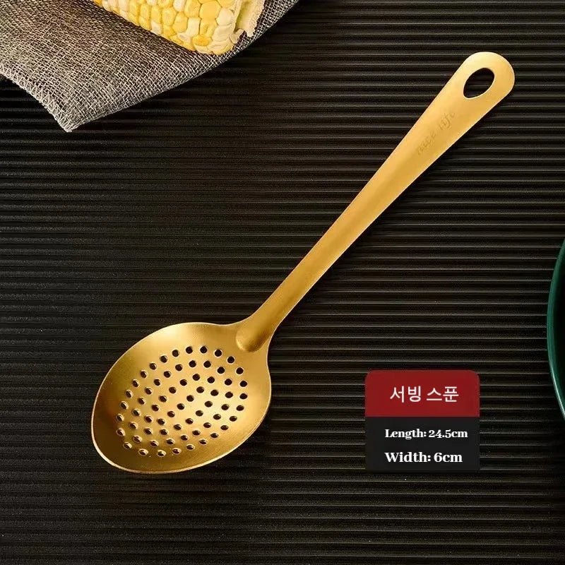9pcs Stainless Steel Dinnerware Set Creative Korean Cutlery Golden Spoon Korean - style Chafing Dish Buffet Cutlery Set Spoon Set - The Melt Theory Lab by Kandylandlaiid LLC