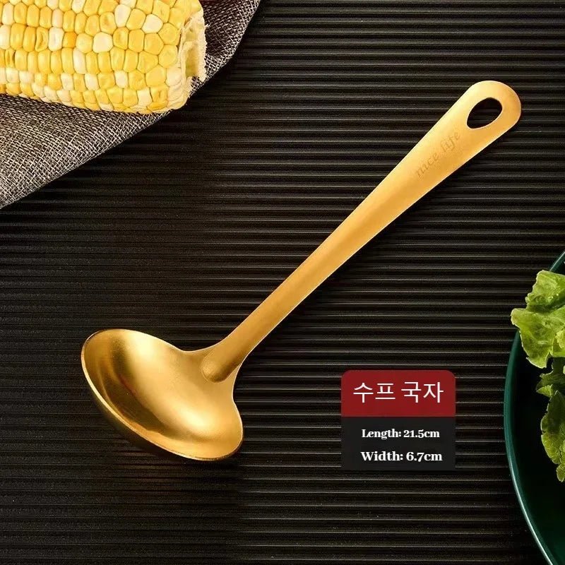 9pcs Stainless Steel Dinnerware Set Creative Korean Cutlery Golden Spoon Korean - style Chafing Dish Buffet Cutlery Set Spoon Set - The Melt Theory Lab by Kandylandlaiid LLC