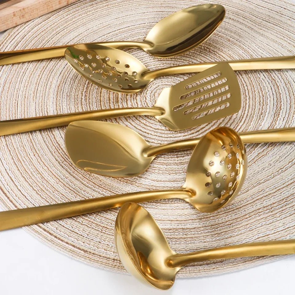 9pcs Stainless Steel Dinnerware Set Creative Korean Cutlery Golden Spoon Korean - style Chafing Dish Buffet Cutlery Set Spoon Set - The Melt Theory Lab by Kandylandlaiid LLC