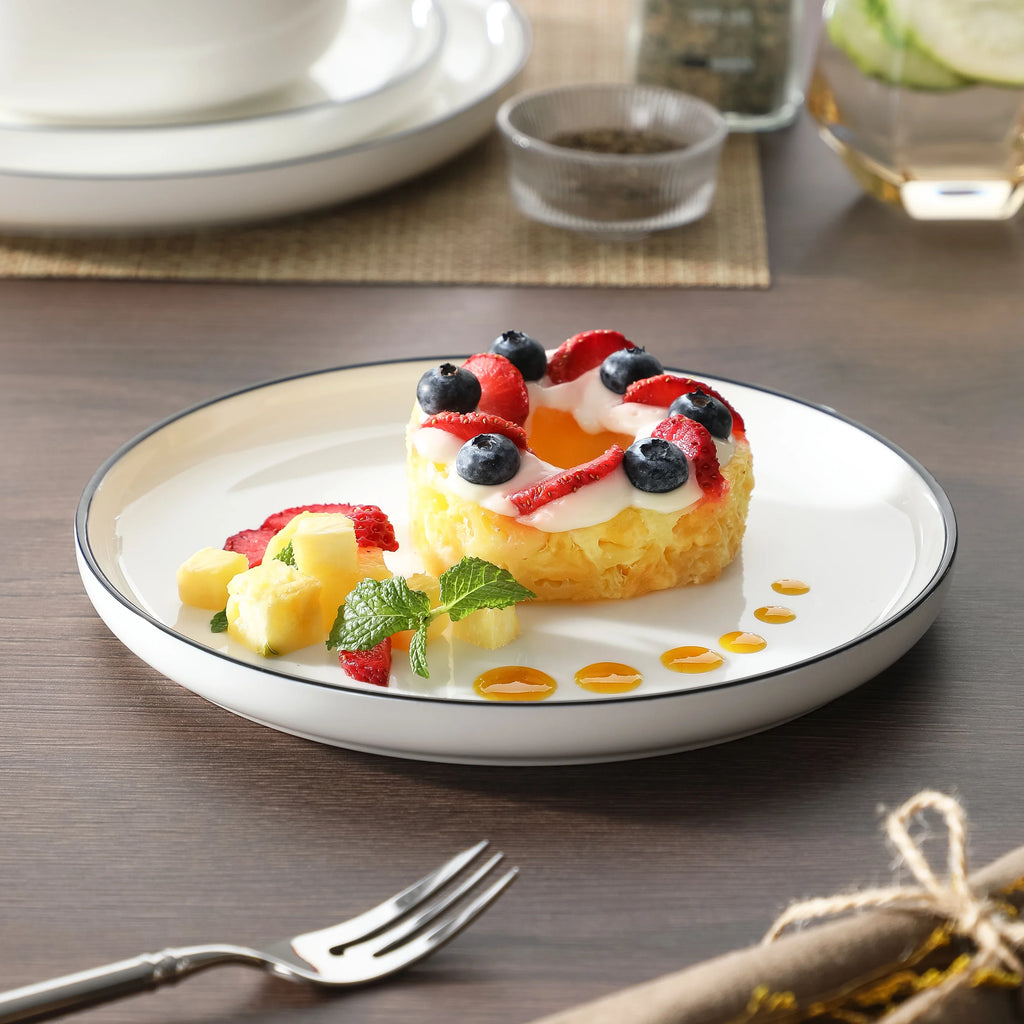 MALACASA Luna series 18-Piece Ceramic Porcelain Dinnerware Set with 6 Pcs Dinner/Dessert Plates,Bowl Tableware Set Service for 6