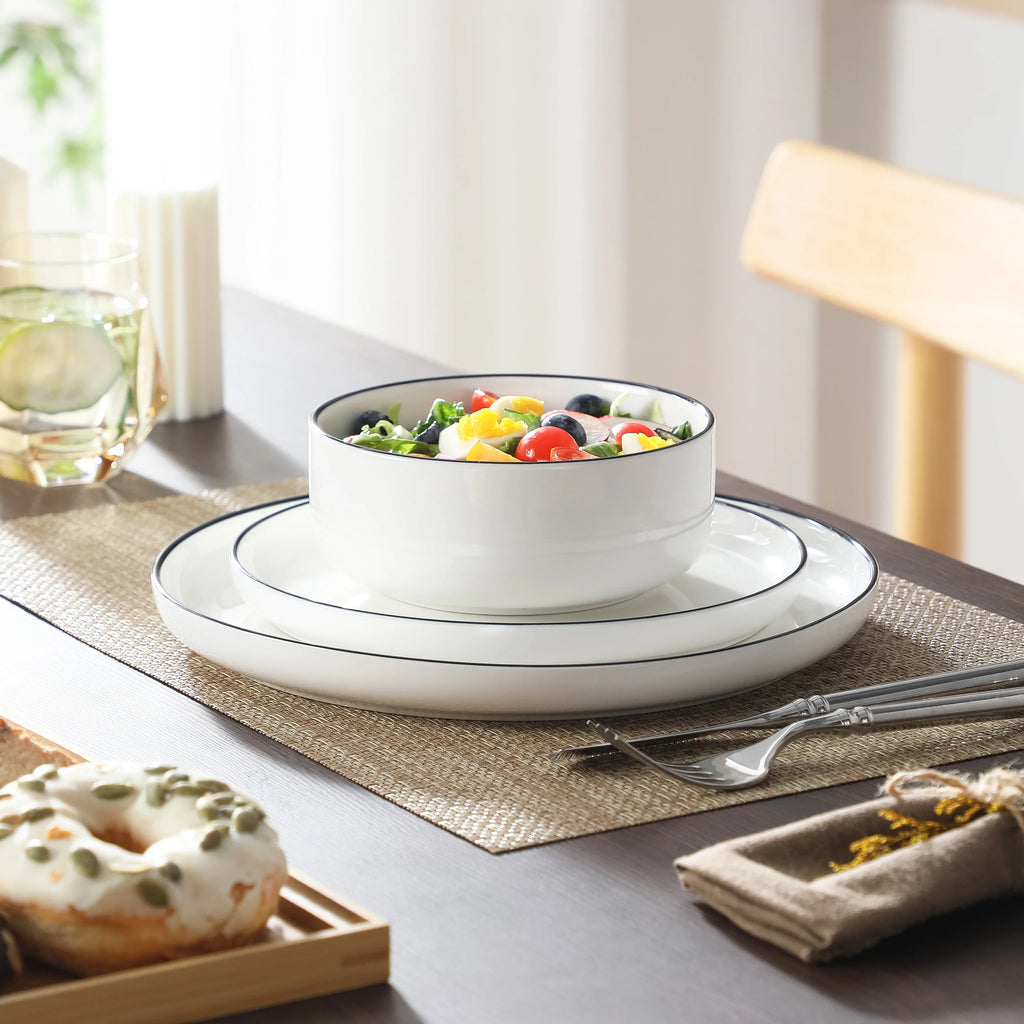 MALACASA Luna series 18-Piece Ceramic Porcelain Dinnerware Set with 6 Pcs Dinner/Dessert Plates,Bowl Tableware Set Service for 6