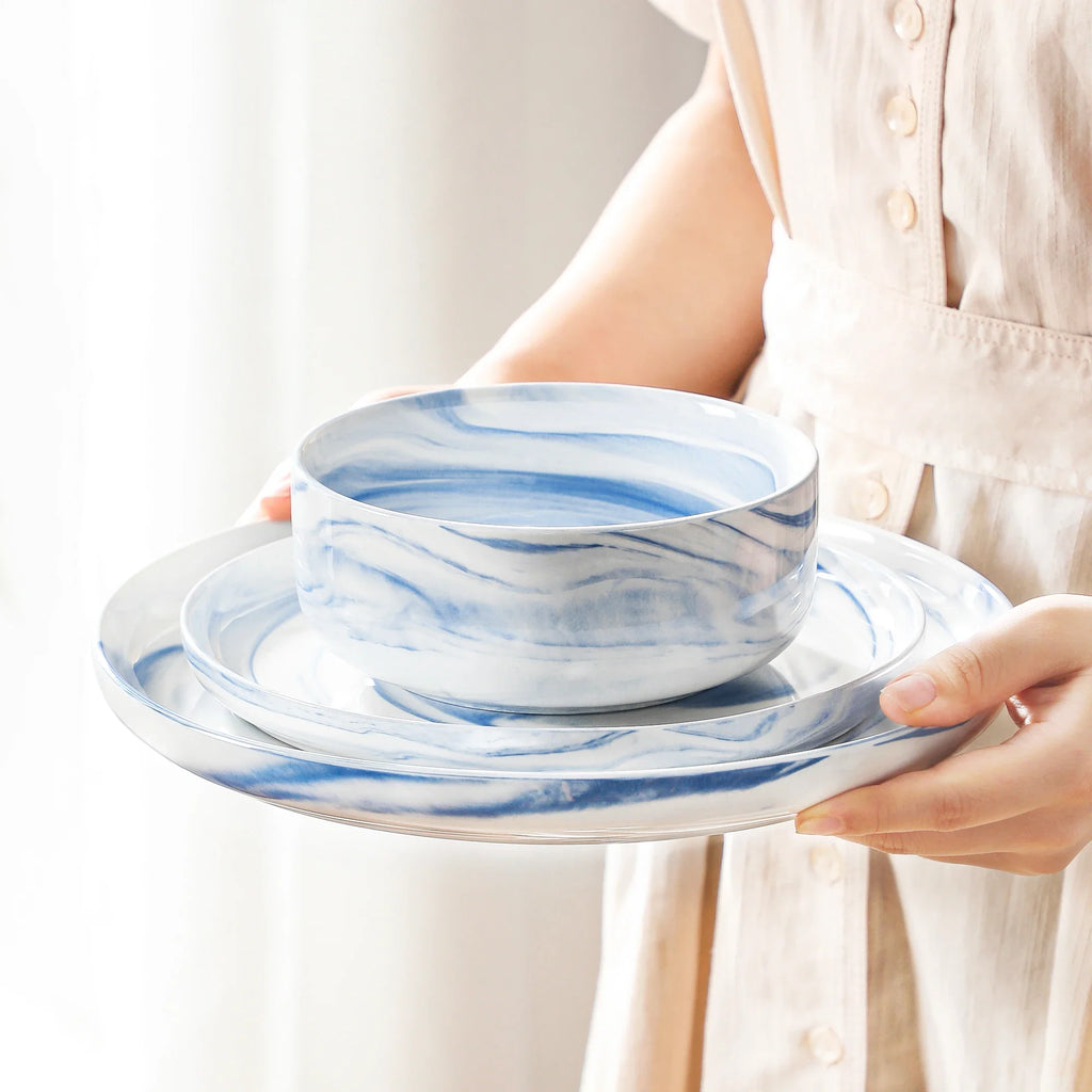 MALACASA Luna series 18-Piece Ceramic Porcelain Dinnerware Set with 6 Pcs Dinner/Dessert Plates,Bowl Tableware Set Service for 6