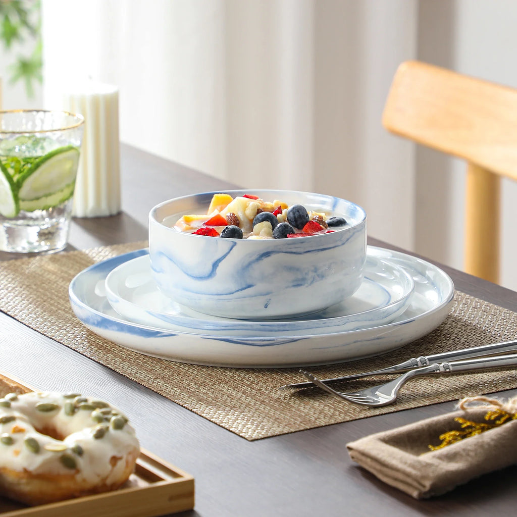 MALACASA Luna series 18-Piece Ceramic Porcelain Dinnerware Set with 6 Pcs Dinner/Dessert Plates,Bowl Tableware Set Service for 6