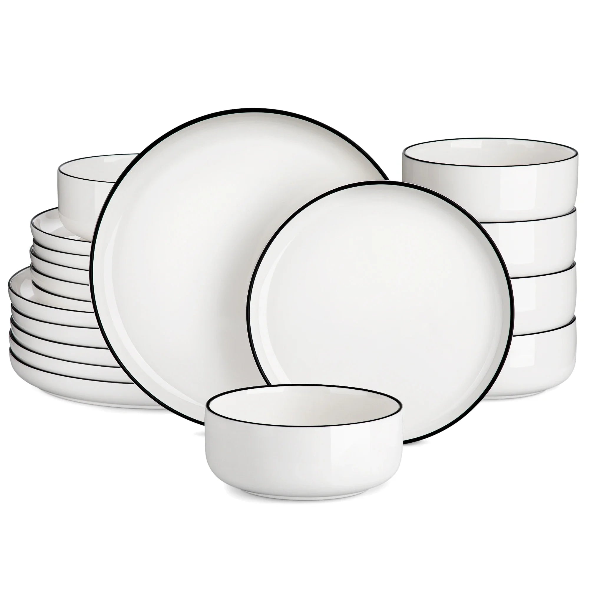 MALACASA Luna series 18-Piece Ceramic Porcelain Dinnerware Set with 6 Pcs Dinner/Dessert Plates,Bowl Tableware Set Service for 6