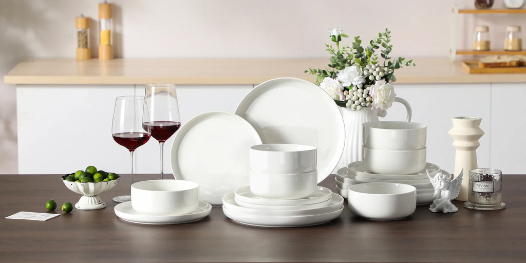 MALACASA Luna series 18-Piece Ceramic Porcelain Dinnerware Set with 6 Pcs Dinner/Dessert Plates,Bowl Tableware Set Service for 6