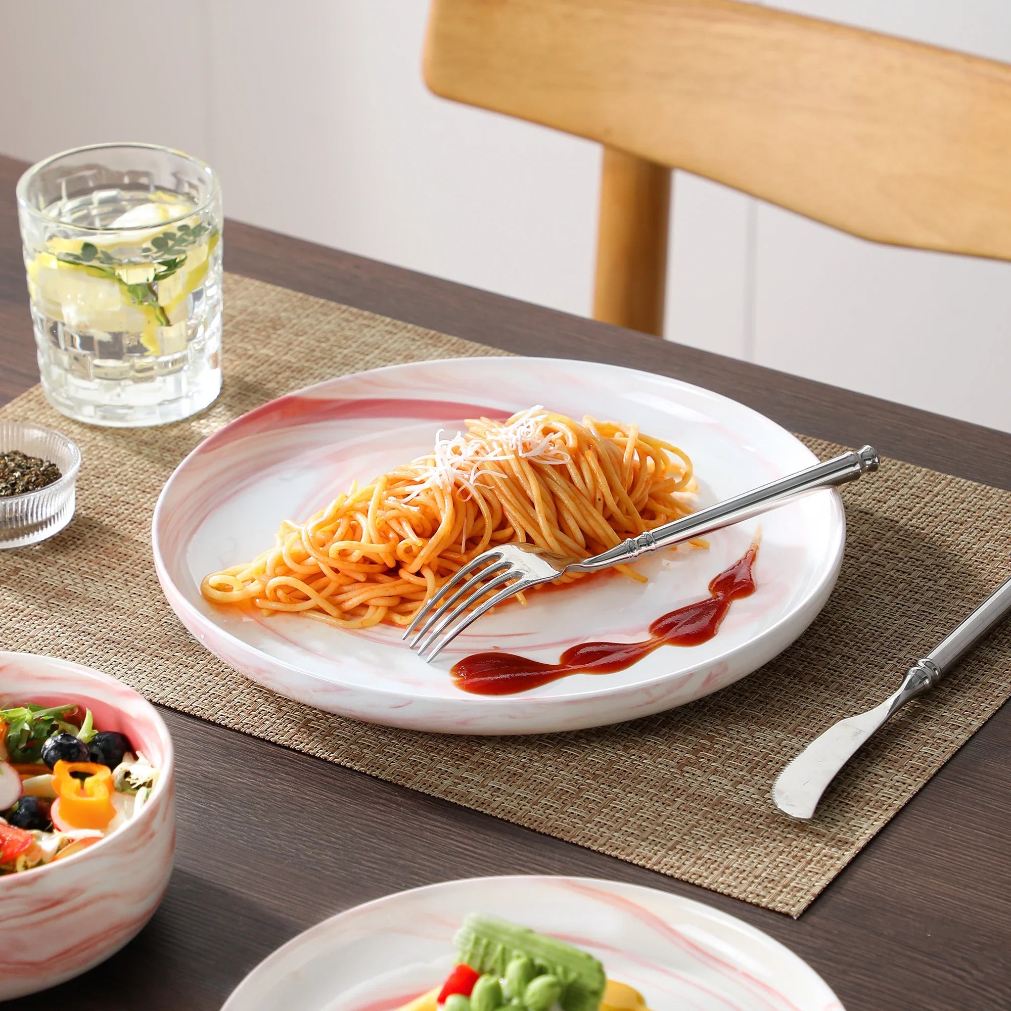 MALACASA Luna series 18-Piece Ceramic Porcelain Dinnerware Set with 6 Pcs Dinner/Dessert Plates,Bowl Tableware Set Service for 6
