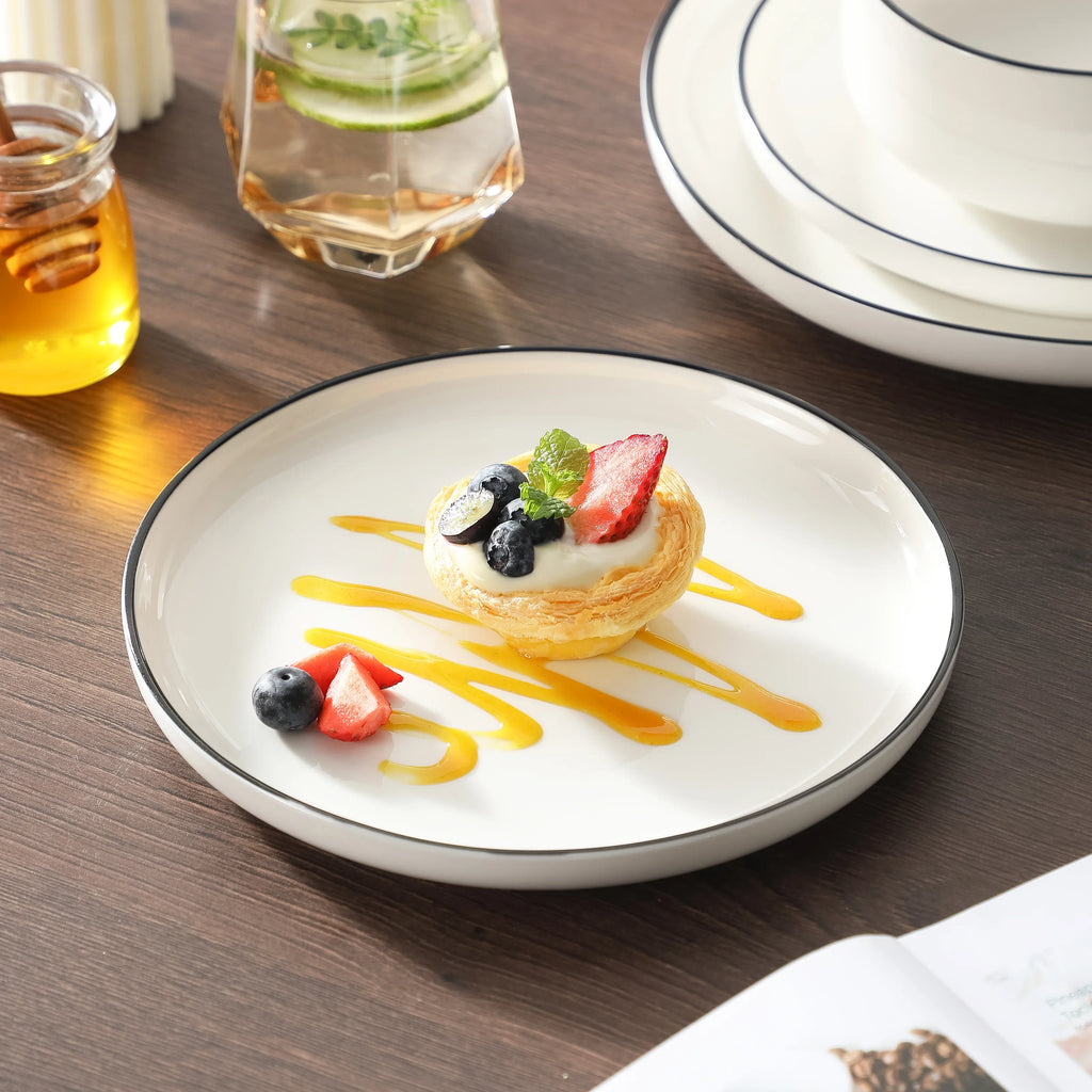 MALACASA Luna series 18-Piece Ceramic Porcelain Dinnerware Set with 6 Pcs Dinner/Dessert Plates,Bowl Tableware Set Service for 6