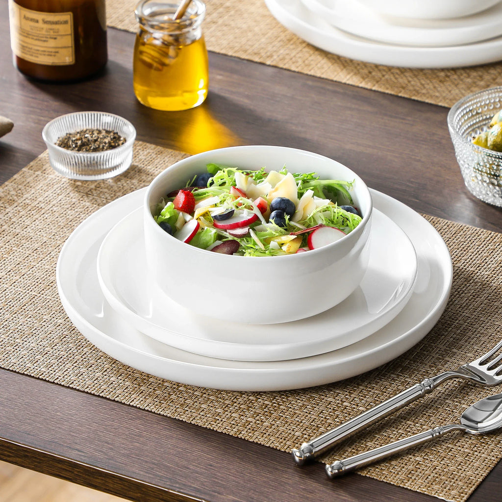 MALACASA Luna series 18-Piece Ceramic Porcelain Dinnerware Set with 6 Pcs Dinner/Dessert Plates,Bowl Tableware Set Service for 6