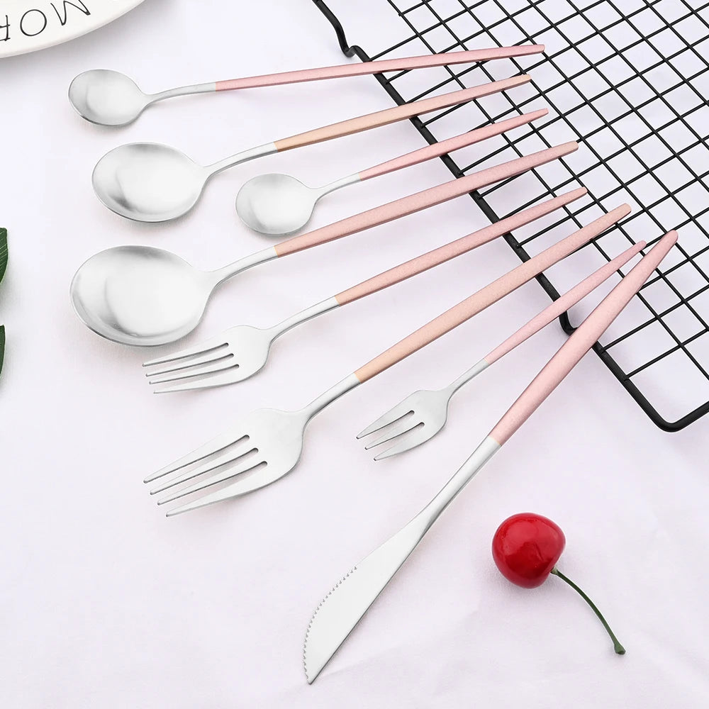 Dinnerware Pink Silver Silverware Cutlery Set Stainless Steel Luxury Flatware Home Fork Spoon Knife Kitchen Dinner Set Drop ship