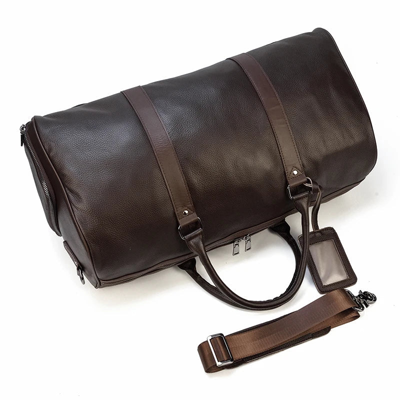 Luxury Genuine Leather Men Women Travel Bag Cow Leather Carry On Luggage Bag Travel Shoulder Bag Male Female Weekend Duffle Bag
