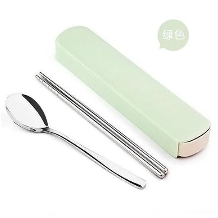 4Pcs/Set Stainless Steel Chopsticks Spoon Fork Steak Knife with Storage Case Travel Camping Cutlery Set Portable Tableware