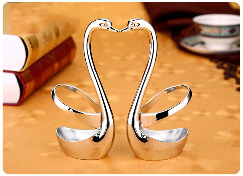 Portable fork and spoon cutlery set 304 stainless steel cutlery with swan rack table fork and spoon storage rack cutlery set