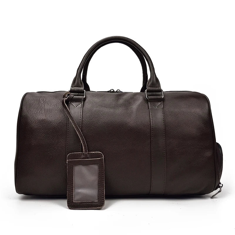 Big Capacity Genuine Leather Travel Bag For Men Women Soft Black Cowhide Casual Travel Duffel Large Luggage Weekend Shoulder Bag