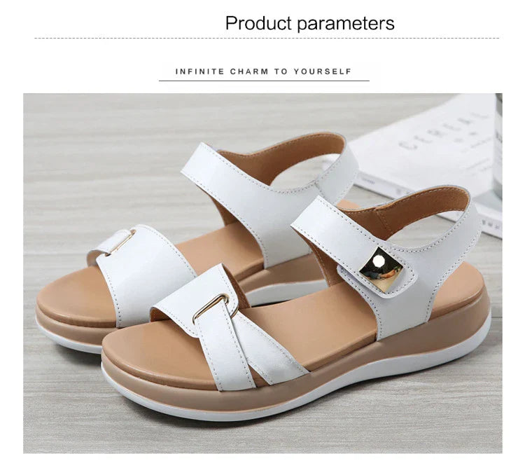 WOIZGIC Women Female Ladies Mother Genuine Leather Shoes Sandals Flats Soft Hook Loop Korean Bling Summer Beach Size 35-40