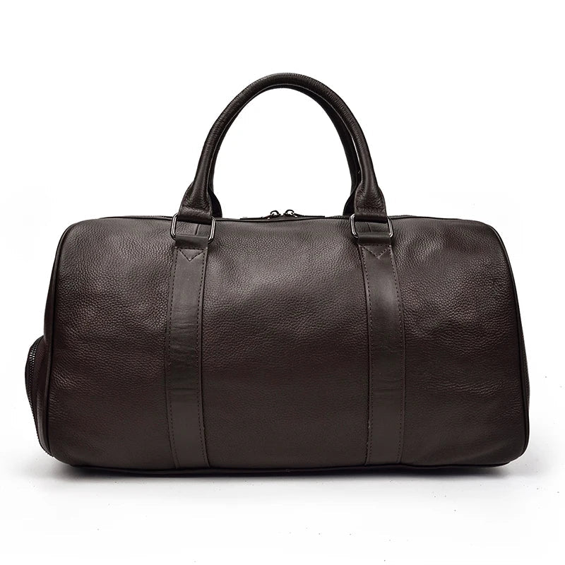 Big Capacity Genuine Leather Travel Bag For Men Women Soft Black Cowhide Casual Travel Duffel Large Luggage Weekend Shoulder Bag
