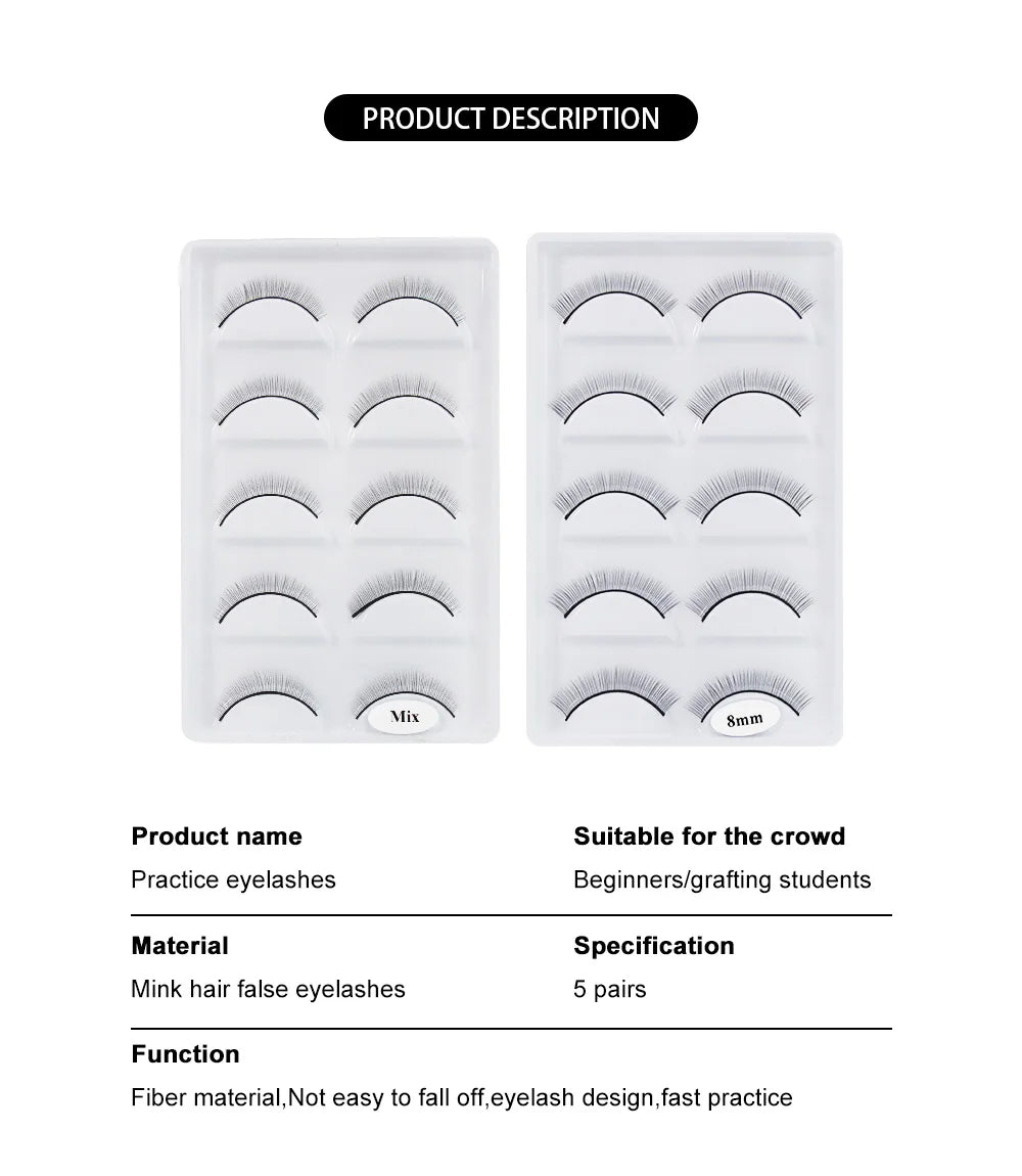 GLAMLASH 5 Pairs/Set False Eyelashes Handmade Training Lashes For Beginners Teaching Lashes Eye Extension Tools Practice
