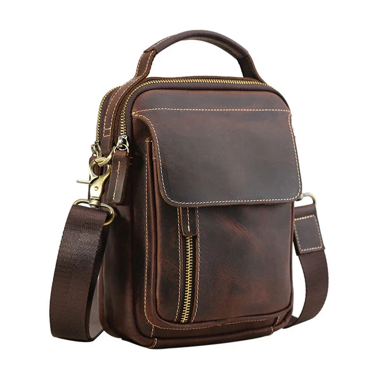 MAHEU Super Quality Men's Mini Shoulder Bag Genuine Leather Phone Pouch On Belt Small Crossbody Bag With Handle Outdoor Bag