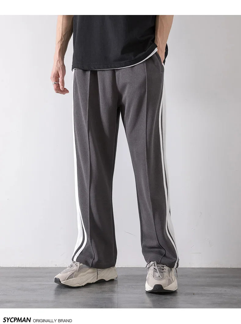 Korean Clothes Joggers Basketball Pants Punk Mens Clothing Loose Stripe Drop Straight Trend Casual Trousers Stacked Sweatpants