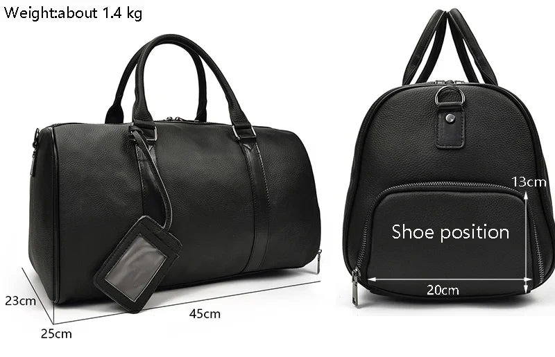 Big Capacity Genuine Leather Travel Bag For Men Women Soft Black Cowhide Casual Travel Duffel Large Luggage Weekend Shoulder Bag