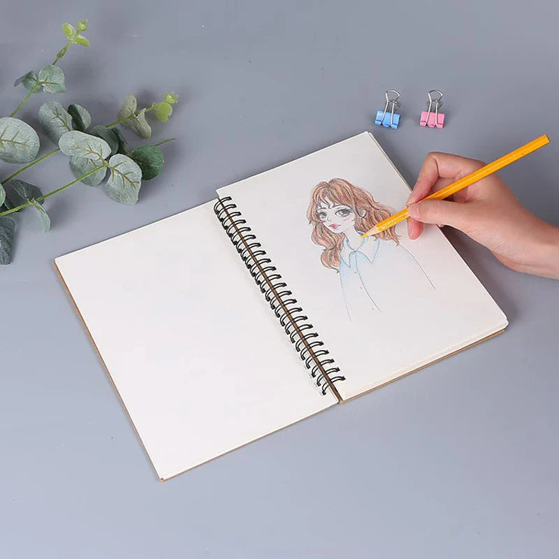 1 Book Retro Spiral Coil Kraft Paper Notebook Sketchbook Painting Diary Drawing Painting Graffiti Office School Stationery