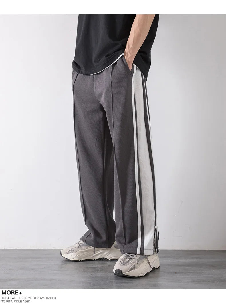 Korean Clothes Joggers Basketball Pants Punk Mens Clothing Loose Stripe Drop Straight Trend Casual Trousers Stacked Sweatpants