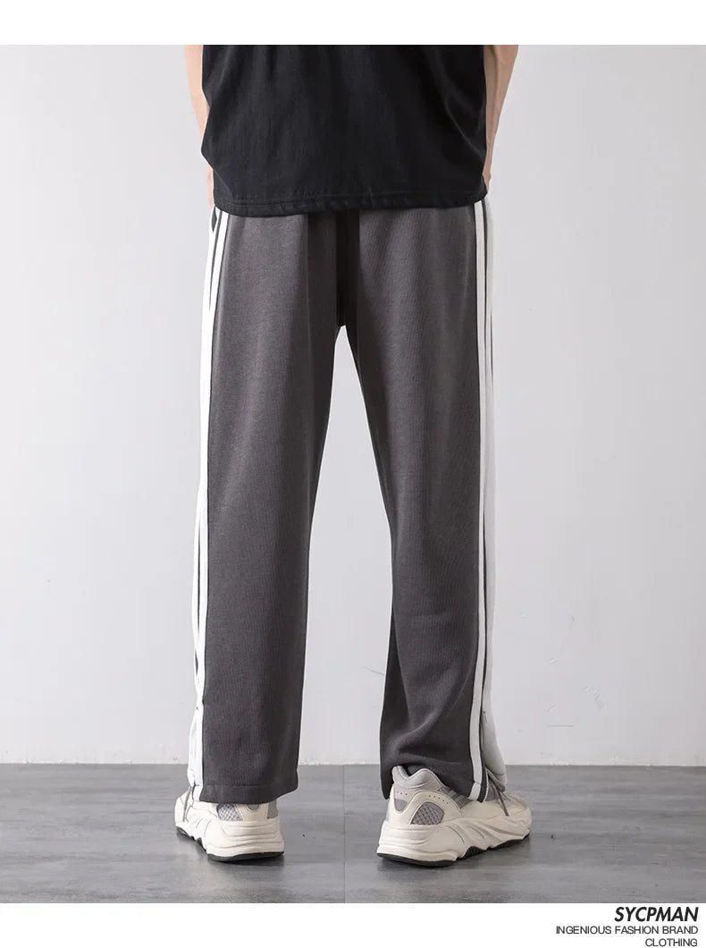 Korean Clothes Joggers Basketball Pants Punk Mens Clothing Loose Stripe Drop Straight Trend Casual Trousers Stacked Sweatpants