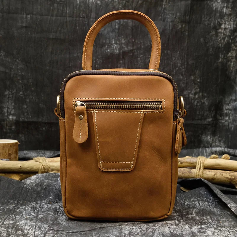 MAHEU Super Quality Men's Mini Shoulder Bag Genuine Leather Phone Pouch On Belt Small Crossbody Bag With Handle Outdoor Bag