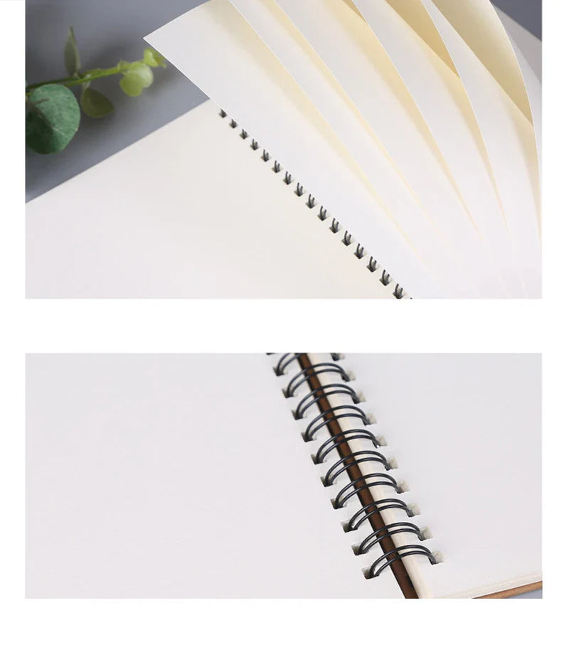 1 Book Retro Spiral Coil Kraft Paper Notebook Sketchbook Painting Diary Drawing Painting Graffiti Office School Stationery