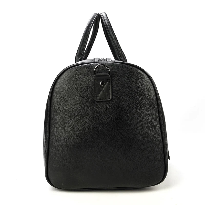 Big Capacity Genuine Leather Travel Bag For Men Women Soft Black Cowhide Casual Travel Duffel Large Luggage Weekend Shoulder Bag