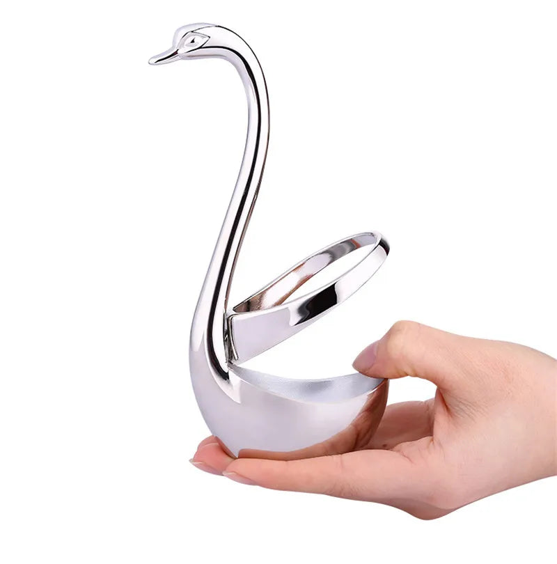 Portable fork and spoon cutlery set 304 stainless steel cutlery with swan rack table fork and spoon storage rack cutlery set