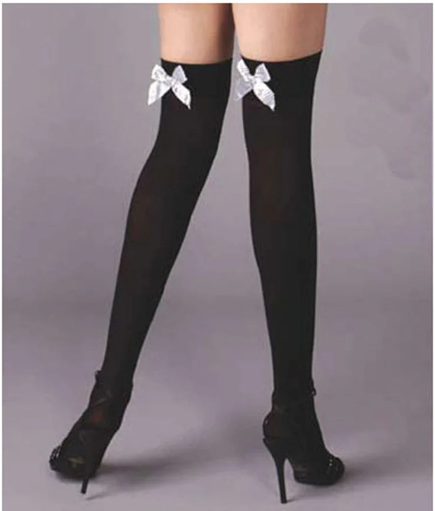Sexy Stockings Bowknot Women Thigh High Over Knee Socks Opaque Black Girls Stretchy Elastic Spring Fashion Solid Long Chaussette