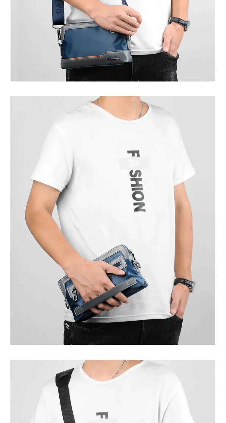 New Male Shoulder Bag Retro Zipper Waterproof Oxford Cloth Solid Color Crossbody Bag Men Casual Short Trip Sports Bag Wholesale