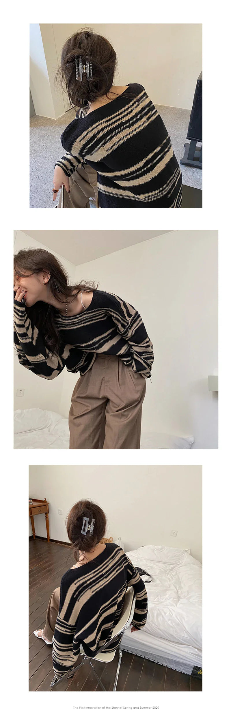 LMQ NEW Women Punk Gothic Striped Long Sleeve Loose Patchwork Sweater Hip Hop Retro Oversize Pullover Casual Knitted Jumpers