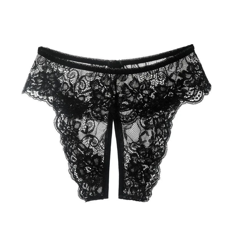 XL XXL XXXL 4XL Plus Size Underwear Women Sexy Open Crotch Panties Lace Transparent Thongs For Sex Lingerie Nightwear