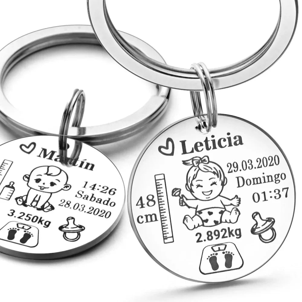 Lovely Personalized Baby Boys Girls Keychain  Name Birth Weight Height For Newborn Commemorate New Mom Dad Gift Keyring P026_C